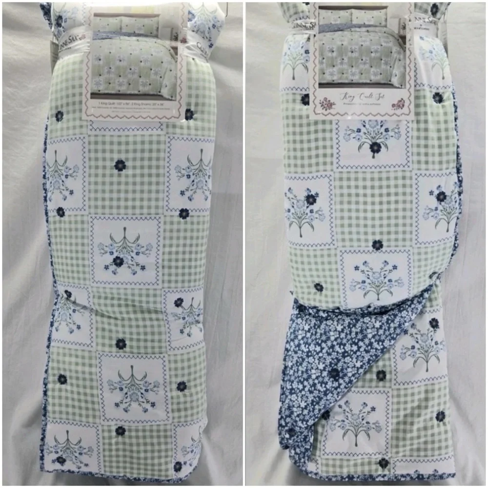 NWT Gunne Sax by Jessica McClintock King Floral Ruffle Plush Comforter Quilt Set